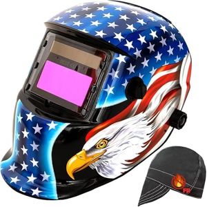 Bestclub Welding Helmet with Cotton Welding Cap Solar Powered Auto Darkening Hood with Adjustable Shade Range 4/9-13 for Mig Tig Arc Welder Mask(Flag Eagle II)