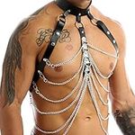 Loloda Men's Punk Gothic Faux Leather Body Chest Harness Belt Fancy Buckles Clubwear Chains Black One Size