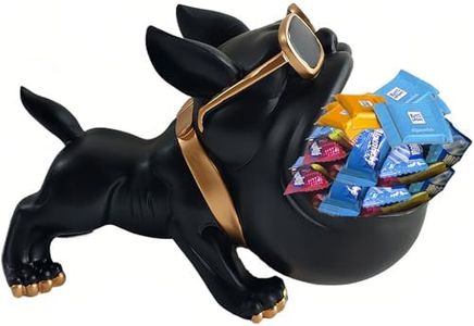 CUZOKOLA Large Size Big Mouth French Bulldog Cute Dog Candy Dish Modern Entryway Table Keys Candy Bowl for Office Desk Funny Animal Storage Sculpture Figurine with Gold Glasses Resin for Home Decor