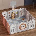 Adventure Lion Baby Playpen for Baby and Toddlers Foldable - Kids Play Pen Babies and Toddlers - Includes Play Mats, Activity Panel, Basketball Hoop & Balls (White/Grey)