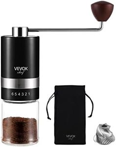 VEVOK CHEF Manual Coffee Grinder Hand Coffee Grinder 6 External Adjustable Setting Stainless Steel Conical Burr Coffee Mill Portable Hand Crank Coffee Bean Grinder Fine for Espresso