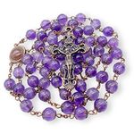 Nazareth Store Terra Santa Collection Amethyst Beads Rosary Necklace with Holy Earth Medal and Crucifix - Catholic Rosaries, amethyst, No Gemstone