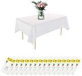 SHUESS 15 Pcs Plastic Table Cover - Table Cloth Party - White Party Table Cover - 54 x 108 Inch Disposable Tablecloths