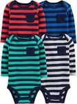 Simple Joys by Carter's Unisex-Baby 4-Pack Long-Sleeve Bodysuit, Blue/Mint Green/Grey/Red Stripe