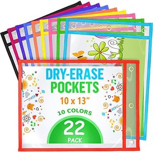 22 Pack Dry Erase Pockets Reusable Sleeves 10x13 - Dry Erase Pocket Sleeves Dry Erase Sleeves Classroom Pack Dry Erase Sheet Protectors Dry Erase Pouches Write and Wipe Pockets Erasable Pockets