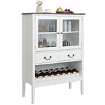 COSTWAY Storage Sideboard, Kitchen Wine Cabinet with Wine Rack, 2 Tempered Glass Doors, Adjustable Shelf, 2 Drawers & Anti-tipping Device, Wooden Buffet Cupboard for Dining Living Room