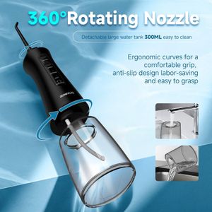 RUMFFLYE Cordless Water Flosser – 3 Modes, 12 Pressure Levels, 5 Tips, 300ML, Black