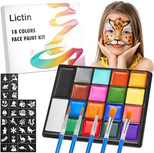 Lictin Water Based Face Paint - 18 Colors Face Painting Kit with Stencils and Brushes, Pride Day Makeup Kit for Adults, Professional Non Toxic Washable Rainbow Colors Face Body Paint