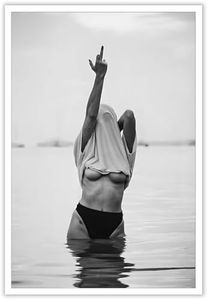 DFAIUY Feminine Vintage Canvas Wall Art Black and White Photography Poster,Feminist Art Photos Middle Finger Prints Wall Decor for Bathroom Living Room Bedroom 16x24in Unframed