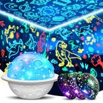 Night Light for Kids,3 in 1 Planet Projector with Dinosaur＆Star＆Space Theme,360° Rotating Rechargeable Bedroom Birthday Gifts for 3 4 5 6 7 8-12 Year Old Boys Girls (White)