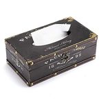 BTSKY Crafted Retro Wooden Rectangular Tissue Box PU Leather Facial Tissue Case World Map Wooden Napkin Dispenser for Home Decor Kitchen Bedroom Living Room and Car, Black Letter