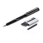 Lamy Safari Fountain Pen (19M) Black & 5 Black Ink Cartridges (LT10BK, L19BKM)