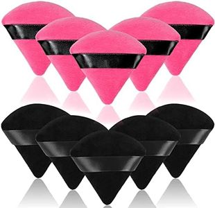 10 Pcs Powder Puff Face Makeup,Soft Beauty Triangle Velour Puffs with Strap,Under Eye Contouring Body Loose Cosmetic Foundation Sponge Wet Dry Powder Puffs Applicator Setting Tool (Black,Rose Red)