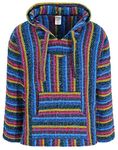 Mexican Baja Jerga Hoodie Hippie Festival Top in Blue Candy Stripe (L)