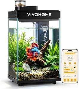 VIVOHOME 2 Gallon Smart Fish Tank with APP Control, Aquarium Starter Kit with Auto Feeder, Filter, Temperature Display, RGB LED Light, Desktop Mini Fish Tank for Betta, Shrimp