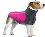 SlowTon Winter Dog Coat, Warm Polar Fleece Lining Doggie Outdoor Jacket with Turtleneck Scarf Reflective Stripe Adjustable Waterproof Windproof Puppy Vest Soft Pet Outfits (M+, Rose Red)