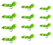 Feeder Creek Green Weenie Caddis Nymph Fly, 12 Fly Fishing Lures for Trout, Panfish, Steelhead & More Freshwater Fish, Hand Tied, 3 Size Assortment 12,14,16