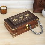 Ajuny Handcrafted Wooden Jewelry Box Elephant Design Solid Multipurpose Keepsake Storage Travel Organizer Treasure Chest Vintage Decorative Trinket Holder Gifts 8x5 Inch