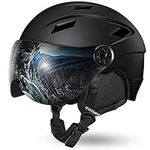 Odoland Ski Helmet with VLT 18% Lens Visor Great for Skiing, Light Weight and Adjustable Ventilation Advanced Competition Snow Helmet with Warm Fluffy Earpads for Men Women Adult and Youth, Black, S