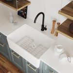 DeerValley DV-1K116 Perch White 24 Inch Farmhouse Sink with Bottom Grid and Strainer,Apron Sink Single Bowl Ceramic Sink,Small Kitchens Sinks