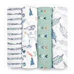 aden + anais Swaddle Blanket | Boutique Muslin Blankets for Girls & Boys | Baby Receiving Swaddles | Ideal Newborn & Infant Swaddling Set | Perfect Shower Gifts, 4 Pack, Dinotime