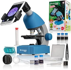 Bresser Junior Microscope pour enfants éclairage LED réglable support pour smartphone préparation de spécimens et échantillons préparés pour l'éducation et l'exploration microcosmique Bleu