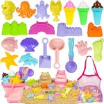 Kids Beach Sand Toy Including Collapsible Silicone Bucket, Sand Molds Castle Kit, Beach Shovel Set, Kids Shell Mesh Bag for Toddlers Boys Girls (22 Pcs)