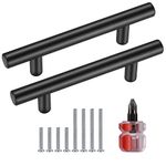 Yibaijia 4 Pcs Black Kitchen Cupboard Handles, Cabinet Door Pulls Handles, T Bar Handles Knobs, Stainless Steel Wardrobe Drawer Dresser Door Gate Handles, with Screwdriver and Screws (12x96x150mm)