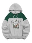 ZAFUL Men's Hooded Sweatshirt Graphic Colorblock Two Tone Fleece Lined Pullover Thermal Hoodie, Alaska-light Gray, Large