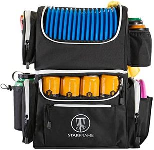 STAR FRAME Brick 2.0 Disc Golf Bag With Cooler | Large Insulated Built-in Cooler with 24-Can Capacity | 16-Disc Frisbee Golf Backpack | Light Durable Black Disc Golf Bag | Huge Storage & Putter Pocket