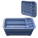 Navaris Collapsible Dish Drainer - Foldable Portable Dish Rack for Drying Plates, Dishes, Cutlery - Folding Camping Drainer for Caravans - Dark Blue