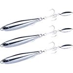 Dr.Fish 3pcs Sea Fishing Lure Vertical Diamond Jigging Spoons 30g for Mackerel Cod Bass Pike Sea Fishing Tackle with Treble Hooks Casting Fishing Spinners Metal Jigs(Willow Blade)