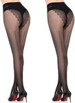 MANZI Sheer Backseam Tights Seamed Nylon Pantyhose for Women 20 Denier, Black, Large