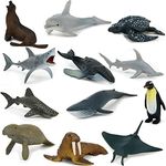 Fun Gift Sea Animal Toy Set,12 pcs Animal Sea Figures Ocean Toy for Kids, Realistic Set for Sea Lovers, Includes Great White Shark, Dolphin, White Shark, Whale