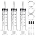 LDKJ 60ml Syringe Plastic Syringe with Tube and Connector Fluid Suction Syringe Individual Package 3 Pcs Needleless Syringes for Lab Measurements and Feeding Pets