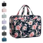 Everfun Hanging Travel Toiletry Bag for Women Traveling with Leakproof Compartment Makeup Cosmetic Organizer Dopp Kit Travel Accessories Essentials Must Have (Black Floral, Large)