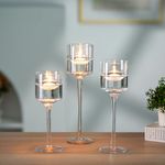 Nuptio Tea Light Candle Holders - 3 Pcs Glass Candle Holder For Tealight & Floating Candles, Tall Elegant Pillar Candle Holder For Wedding Party Table Christmas Centrepieces Living Room Home Decor