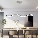 JSXL Dimmable LED Pendant Light for Dining Room Adjustable Height Chandelier 4 Chrome Rings Modern Pendant Lamp for Kitchen Island Living Room Office 60 Watt / 107 cm