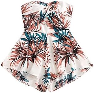 SweatyRocks Women's Off Shoulder Floral Print Playsuit Strapless Romper Short Jumpsuit Blue Red S