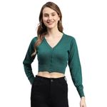 Monte Carlo Green Solid V Neck Sweater