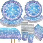 Frozen Birthday Party Supplies, 121 PCS Christmas Snowflake Paper Plates and Napkins Cups Tablecloth Winter Wonderland Disposable Dinnerware Set for Winter Xmas Holiday Party Decorations 30 Guest