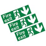 stcky Fire Exit Sign - 30cm x 10cm Ideal Sized Fire Exit Down Arrow Self Adhesive Vinyl Signs [Pack of 3]