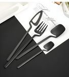 SQUARE LEAF™ 304 Premium Stainless Steel Silverware | Flatware | Cutlery Set for Home, Restaurant, Wedding, Party Utensils | Dishwasher Safe | Durable. (Set of 6) (Black)
