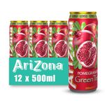 Arizona Pomegranate Green Tea, Delicious Fruit Iced Tea Drink, No Artificial Colours, No Artificial Preservatives, Pack of 12 Cans x 500 ml