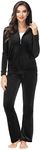 ANOTHER CHOICE Velour Tracksuit Women 2 Piece Zip-Up Velvet Sweatsuits Hooded Soft Jogging Set, Black, Large