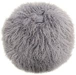 SNUGRUGS Round Mongolian Long Curly Wool Sheepskin Cushion/Pillow & Cushion Inner - Grey