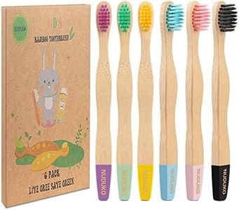 NUDUKO Bamboo Kids Toothbrushes (6 Pack) - Soft Bristle Organic Compostable BPA Free Toothbrush for Kids Toddler Baby Tooth Brush, Eco Friendly Natural Biodegradable Wooden Toothbrush