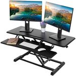 TechOrbits Standing Desk Converter - 42 Inch Adjustable Sit to Stand Up Desk Workstation, MDF Wood, Ergonomic Desk Riser with Keyboard Tray, Desktop Riser for Home Office Computer Laptop, Black 42"