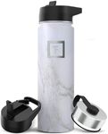 IRON °FLASK Camping & Hiking Hydration Flask with 3 Lids - Stainless Steel, Double Walled & Vacuum Insulated Water Bottle - Leak Proof & BPA Free (Carrara Marble, Straw - 22 oz)