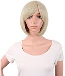 MapofBeauty 12 Inch/30 cm Short Bob Straight Side Bangs Synthetic Fiber Heat Resistant Hair Party Cosplay Wig (Blonde)